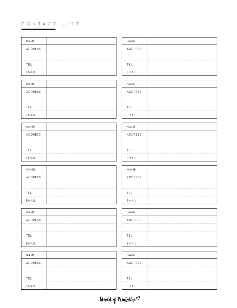 Free Fill In The Blank Contacts Checklist – contact list templates Free Fill In The Blank Contacts Checklist - contact list templates