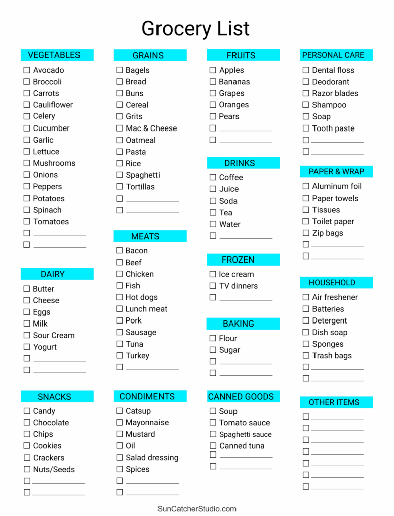 Free Print Out Check List - grocery list