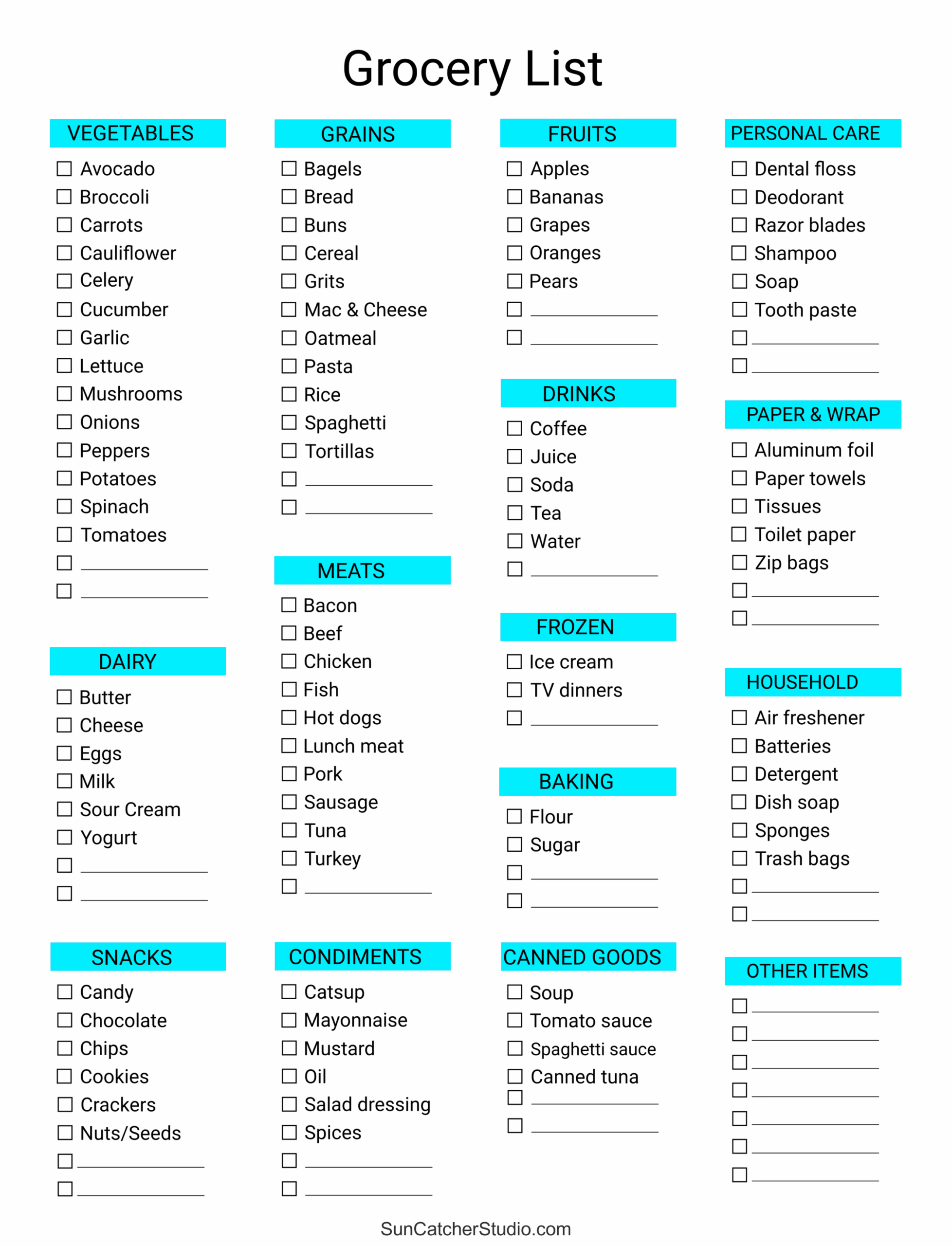 Free Print Out Check List - grocery list