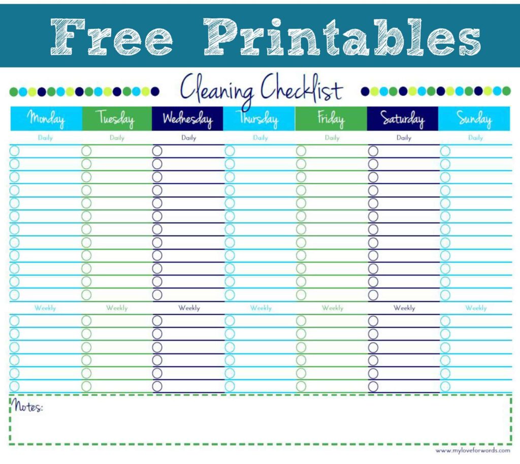 Free Printable Blank Weekly Checklist - cleaning checklist printable