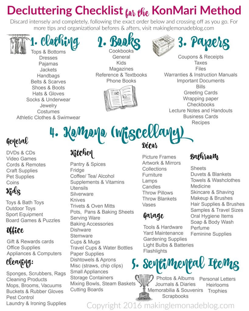 free printable decluttering konmari method checklist