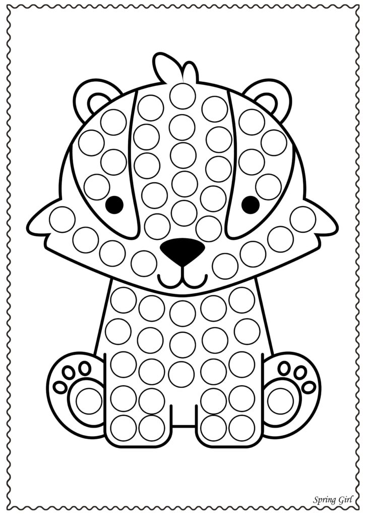Free Printable Dot Painting Templates featuring a cute animal design with large dots for painting