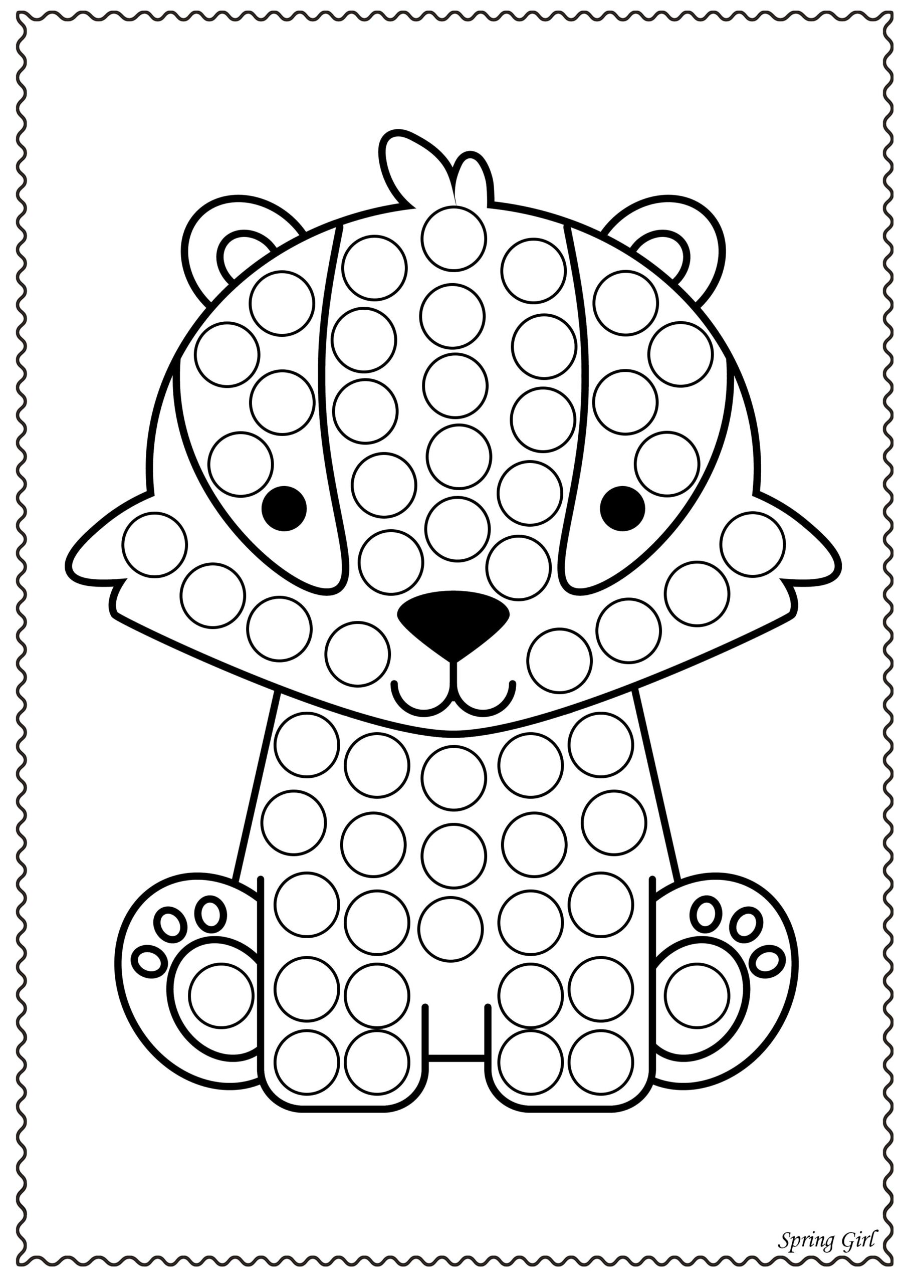 Free Printable Dot Painting Templates featuring a cute animal design with large dots for painting