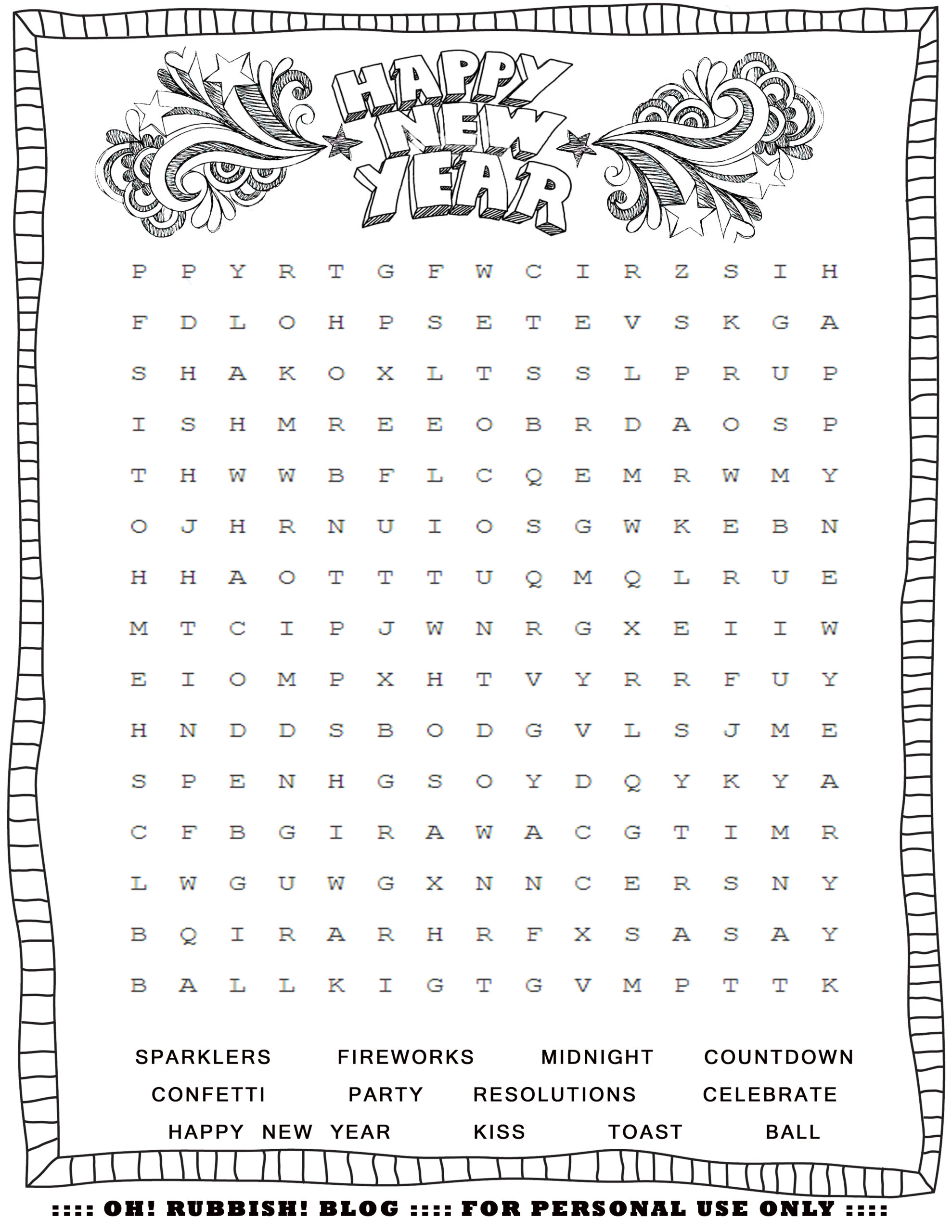 Free Printable New Years Word Search featuring festive words for kids to enjoy during the celebration