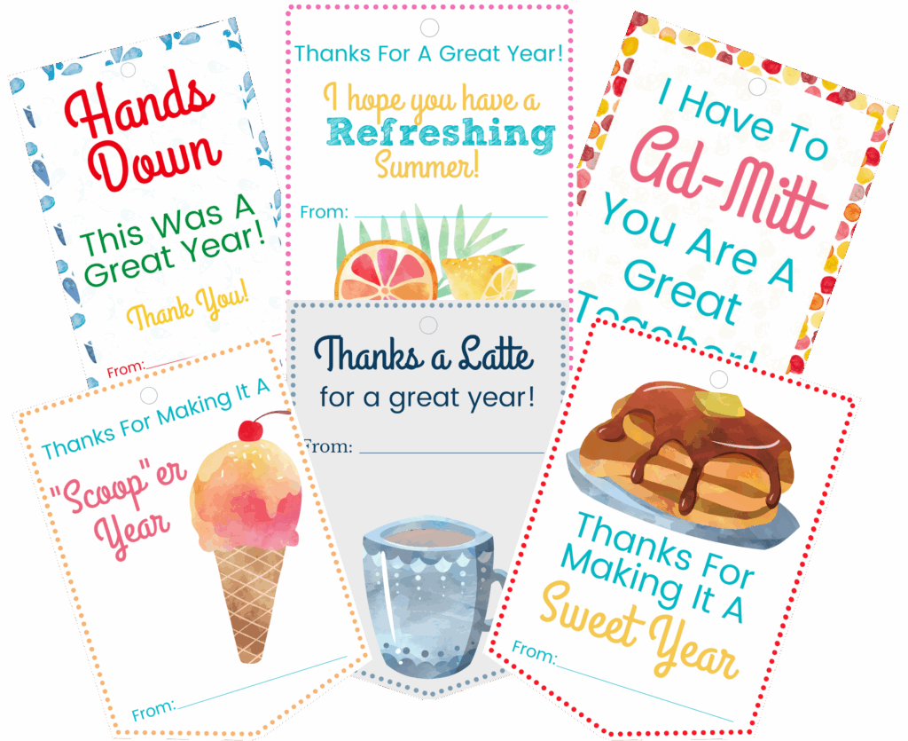 Free Printable Teacher Gift Tags for End of Year Appreciation Free Printable Teacher Gift Tags featuring fun designs for end-of-year gifts