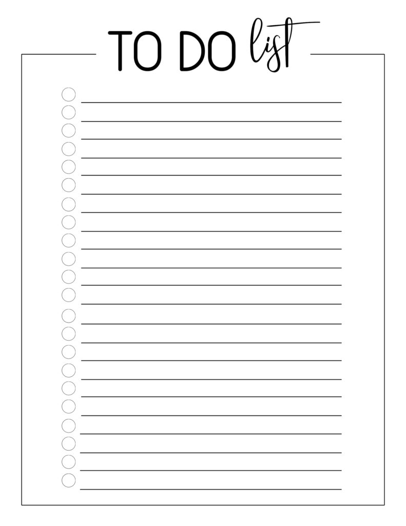 free printable to do checklist template