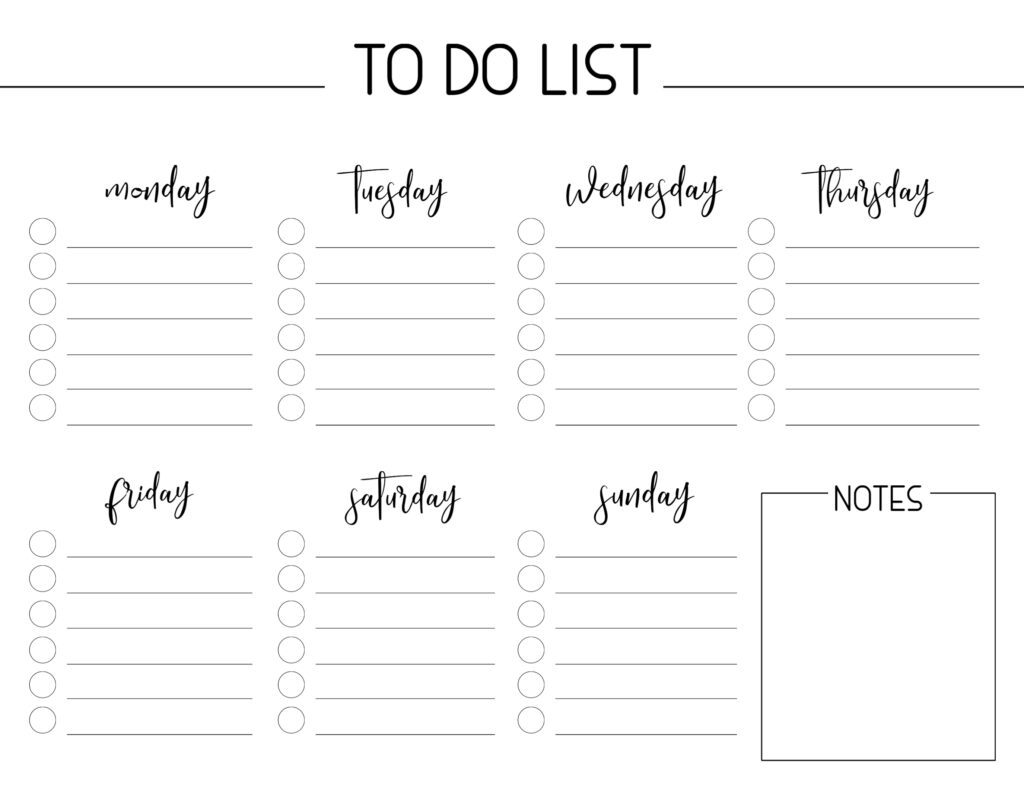 weekly free printable to do list