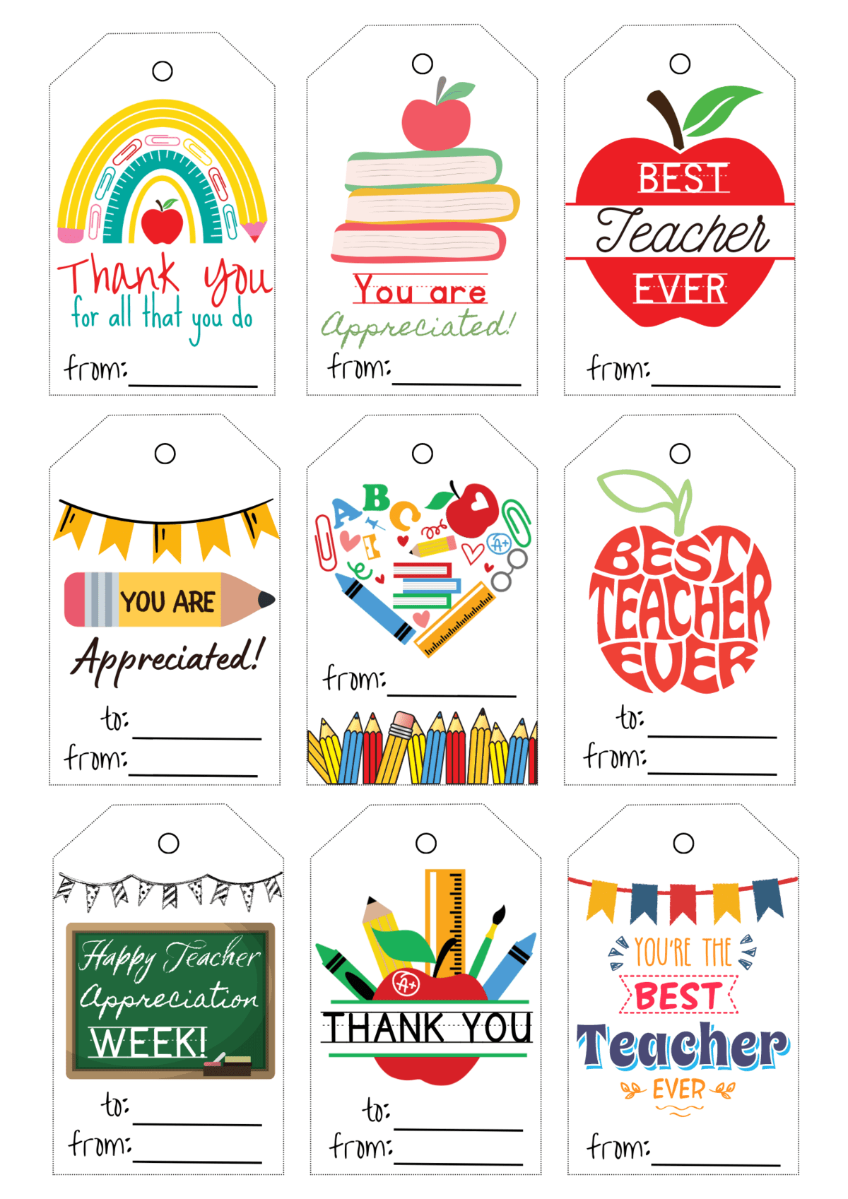 Free Teacher Gift Tag Printables - 20 free printable teacher appreciation tags – Artofit