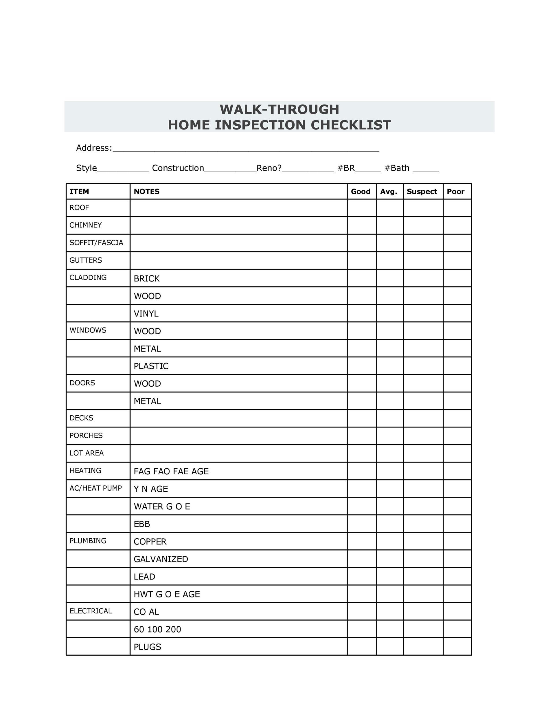 Free Templates For Site Inspection Checklist - home inspection checklist