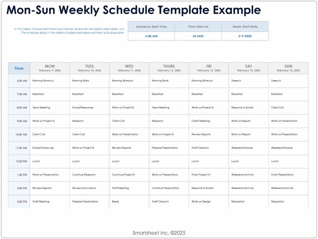 free weekly schedule templates excel