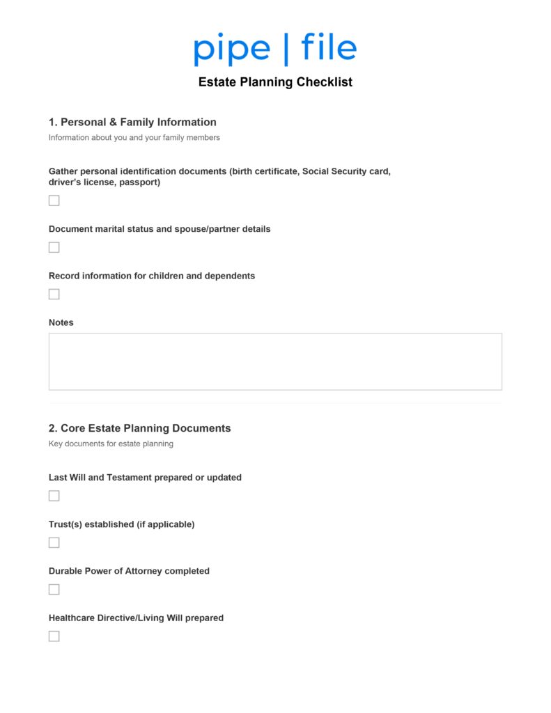 Free Will Preparation Checklist Template - estate planning checklist
