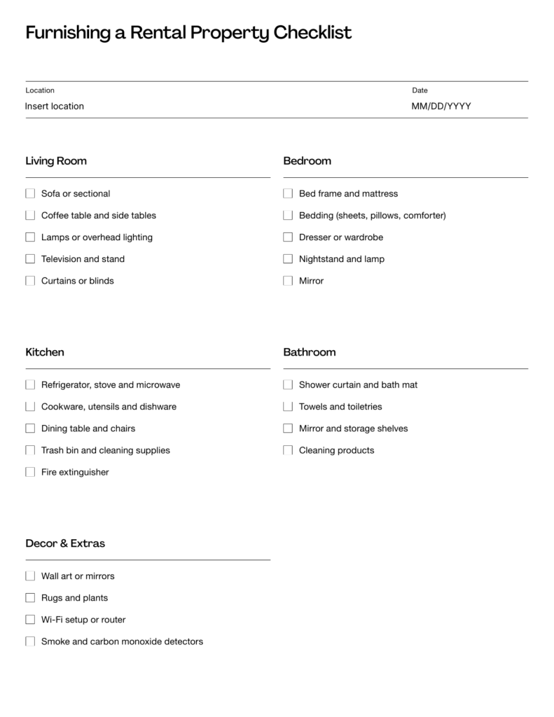 furnishing rental property checklist template furnishing rental property checklist template