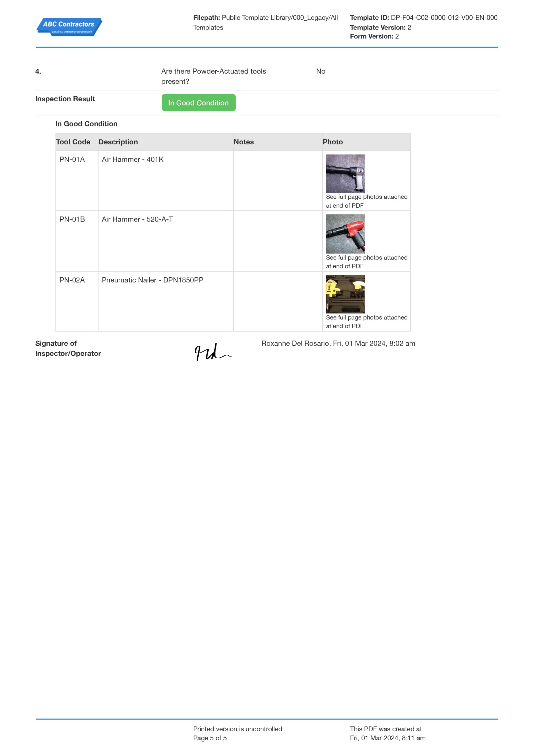 Hand Tool Checklist Template Download - power tool inspection checklist