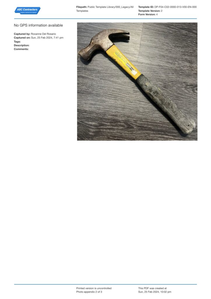 hand tool inspection checklist template