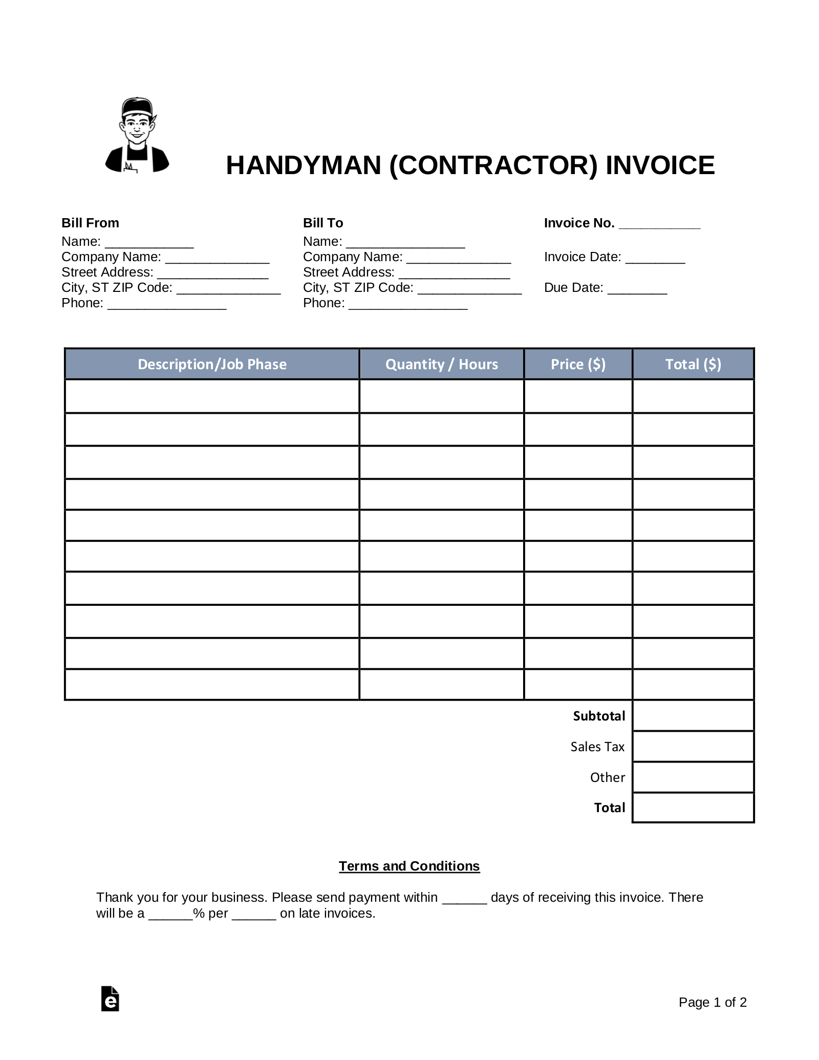 Handyman To Do List Template - handyman contractor