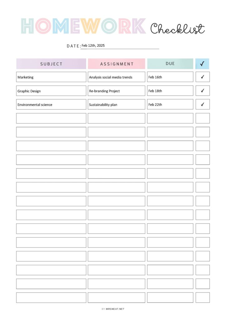 homework checklist template printable m540 homework checklist template printable m540