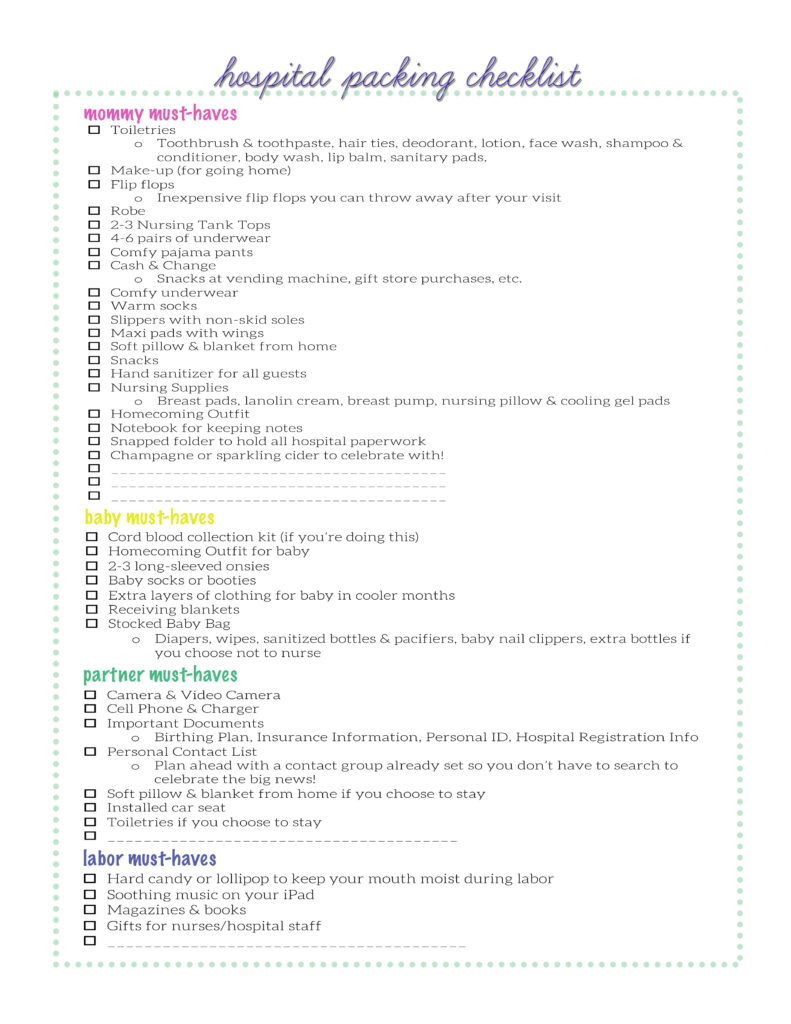 hospital packing checklist tips free printable