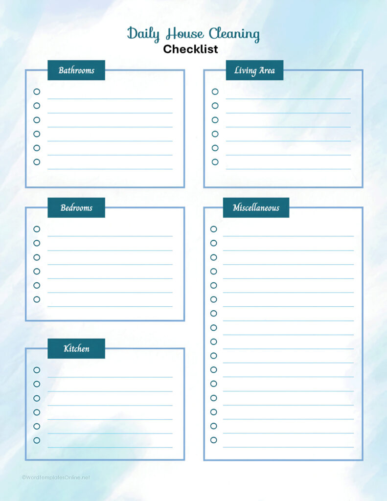 house cleaning checklist templates