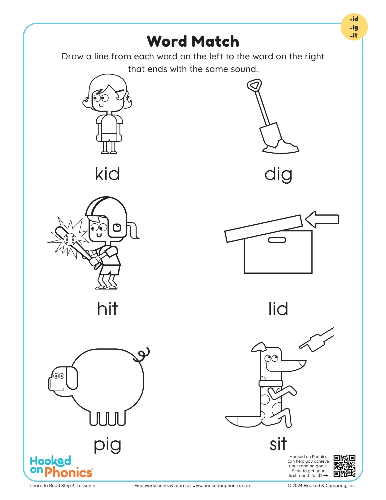 Engaging It Word Family Worksheets For Kindergarten featuring a word match activity for kids