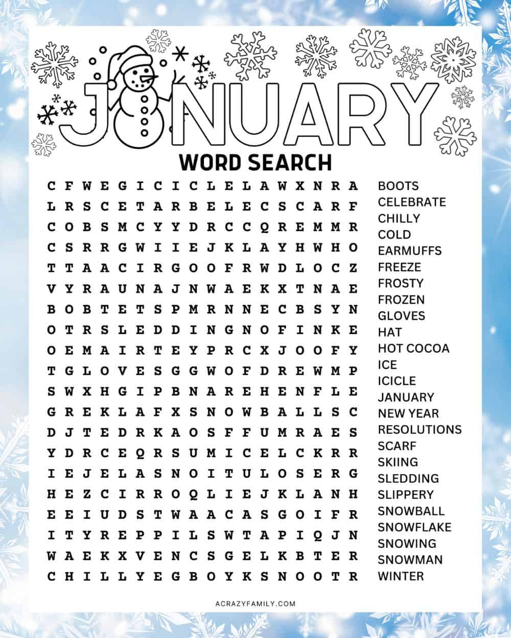 January Word Search Free Printable - Free Printable January Word Search - A Crazy Family