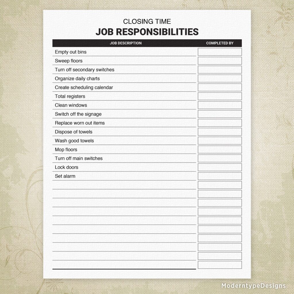 job responsibility checklist printable ews002 job responsibility checklist printable ews002