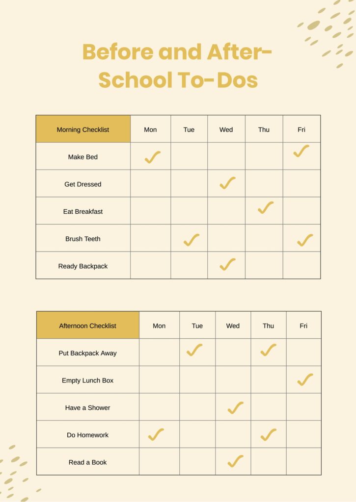 Kids To Do Checklist Template - kids daily school checklist chart