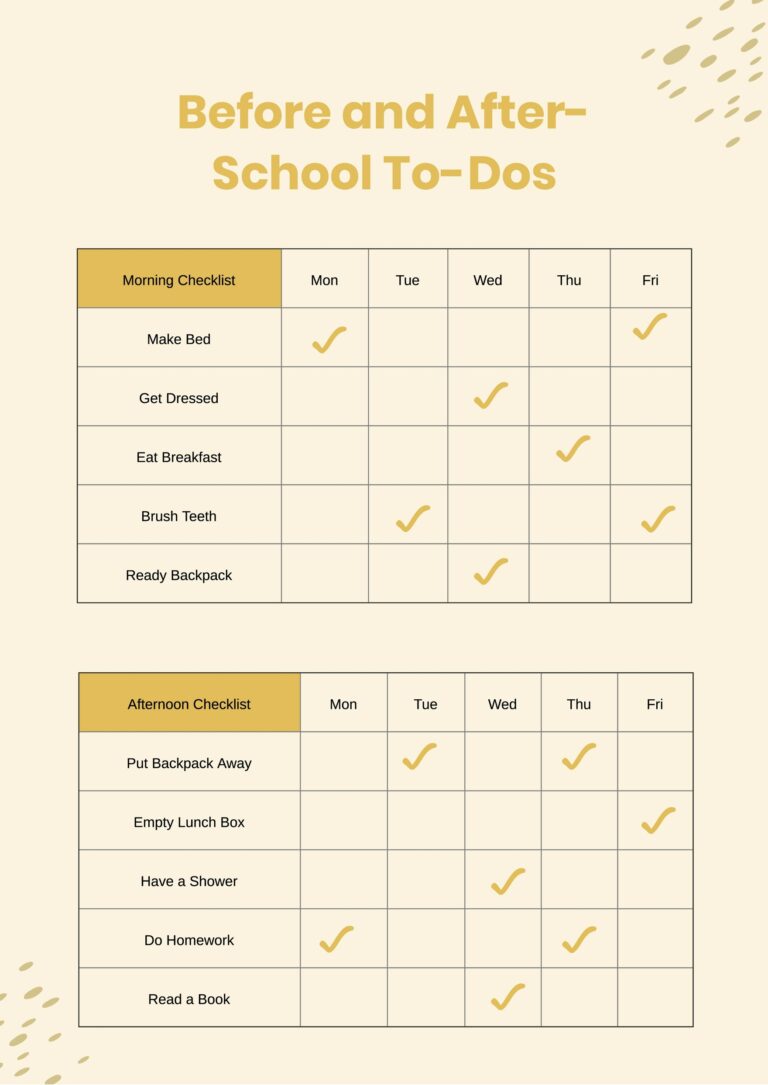 Kids To Do Checklist Template - kids daily school checklist chart