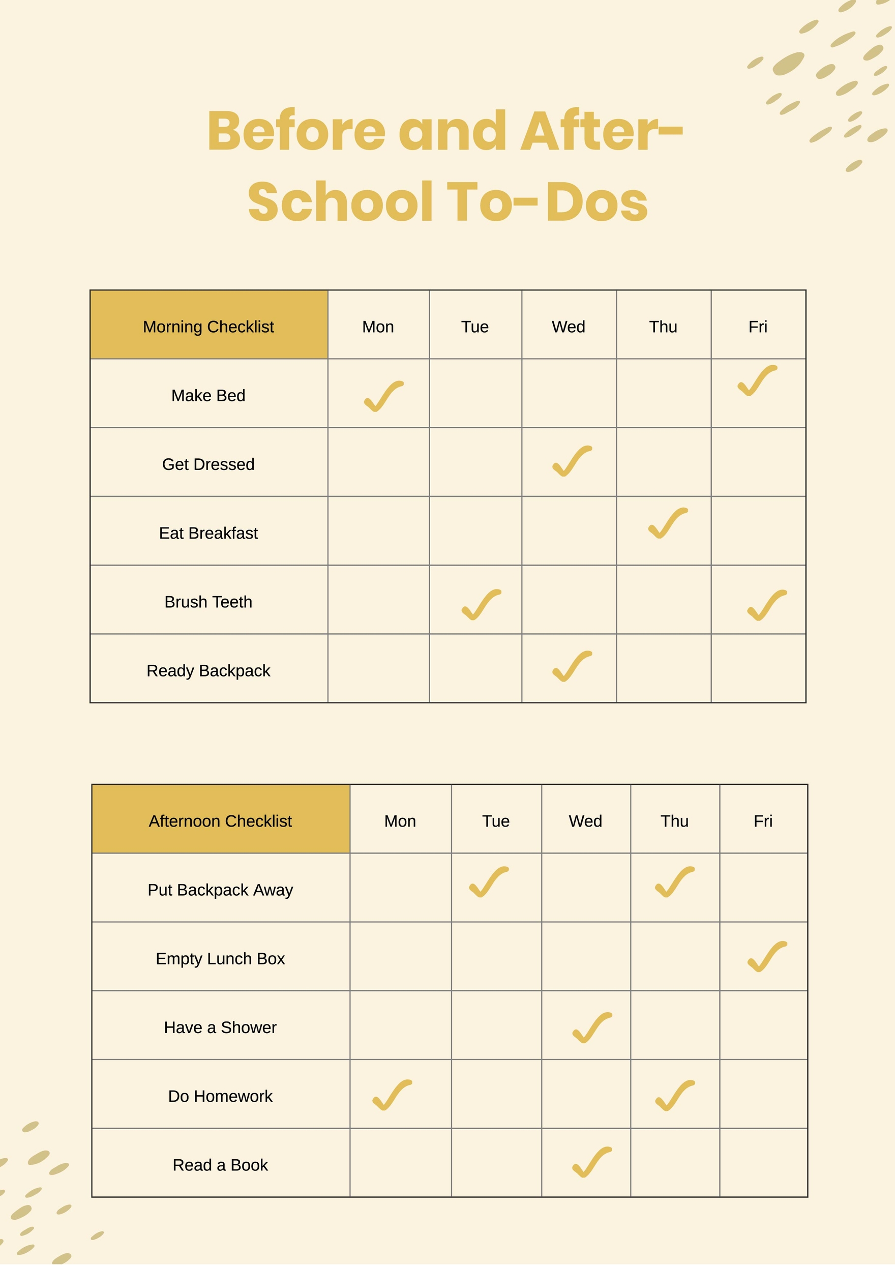 Kids To Do Checklist Template - kids daily school checklist chart