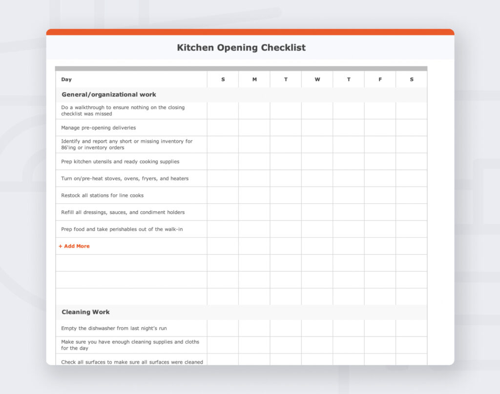 kitchen opening closing checklist