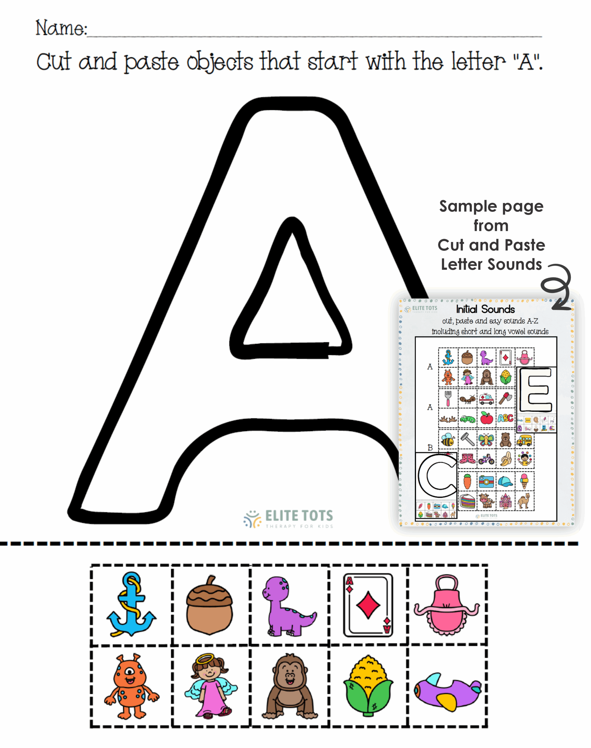 Engaging Letter I Cut And Paste Worksheets featuring objects that start with the letter I