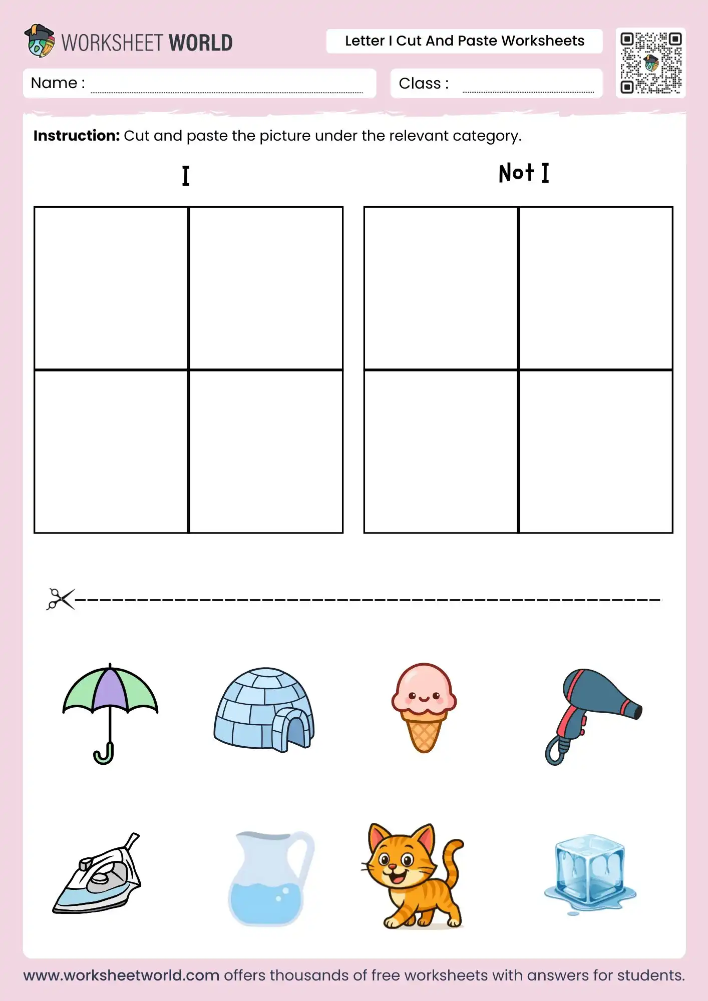 Engaging Letter I Worksheets Cut And Paste for kids with s to categorize