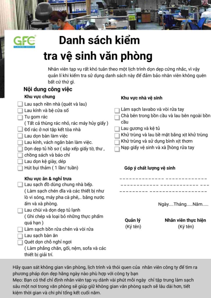 mau checklist ve sinh van phong mau checklist ve sinh van phong