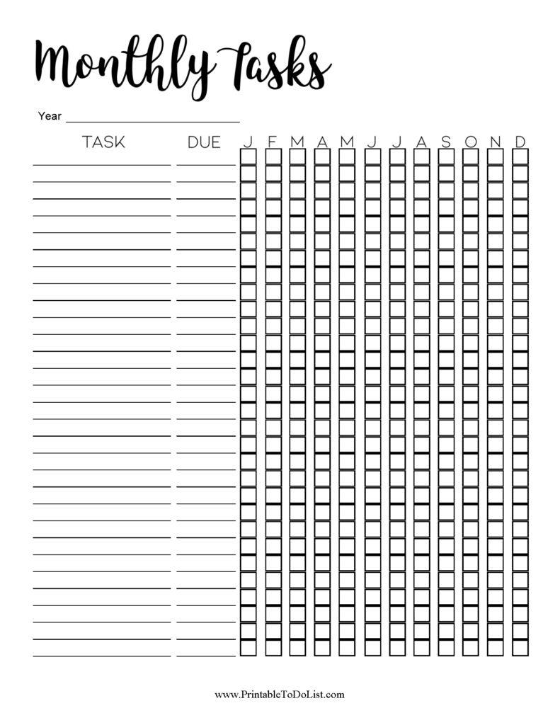 monthly tasks year
