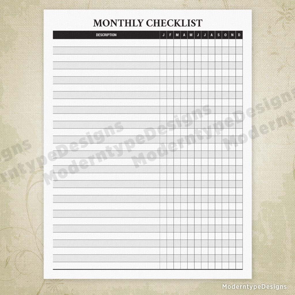 Months Checklist Template With A Checkbox - monthly checklist printable tdl005