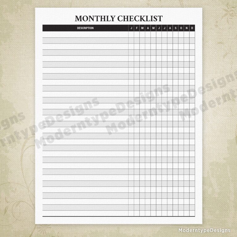 Months Checklist Template With A Checkbox - monthly checklist printable tdl005