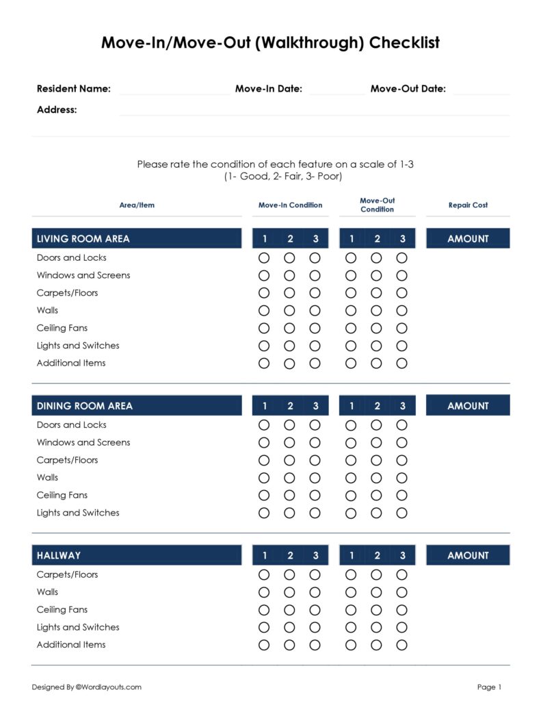 move in out checklists