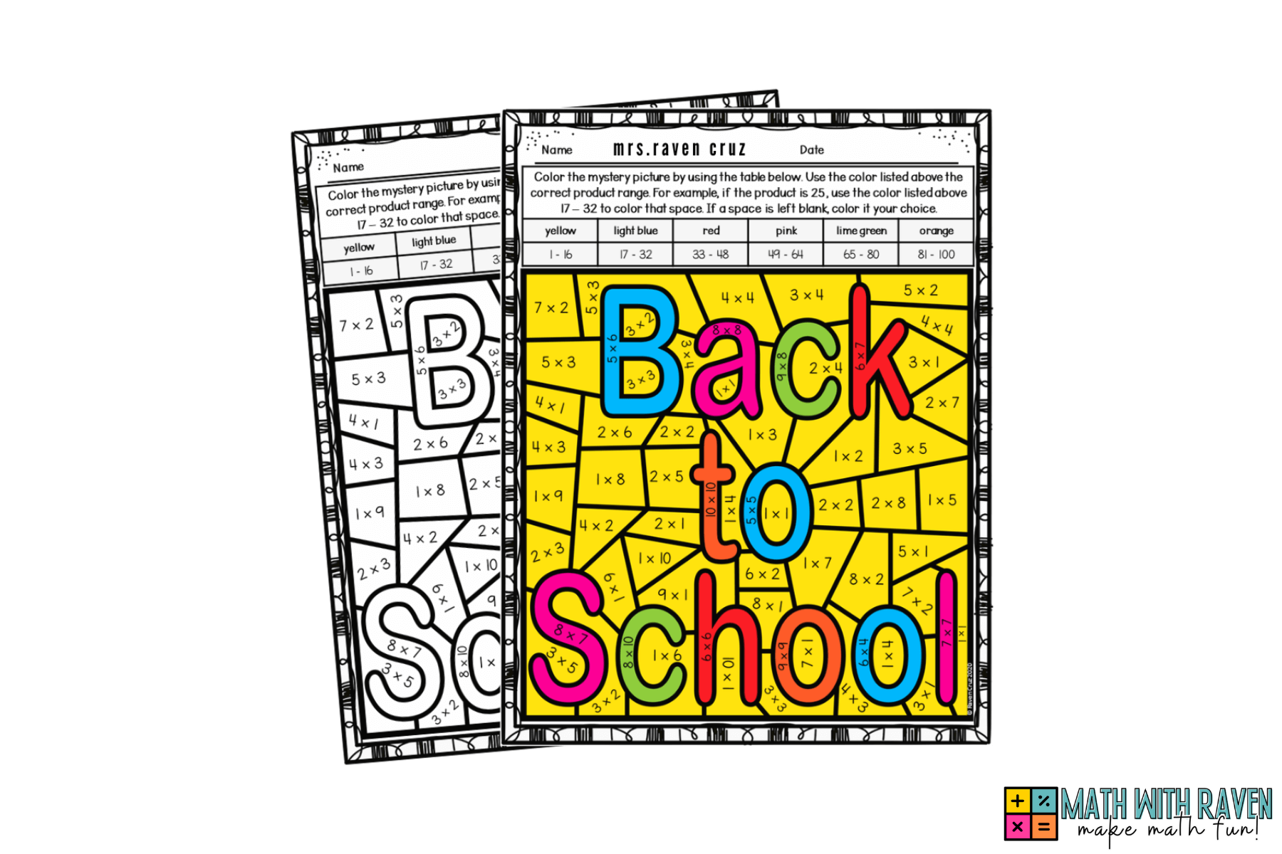 Multiplication Color By Number 4th Grade Free - back to school multiplication color by number worksheets
