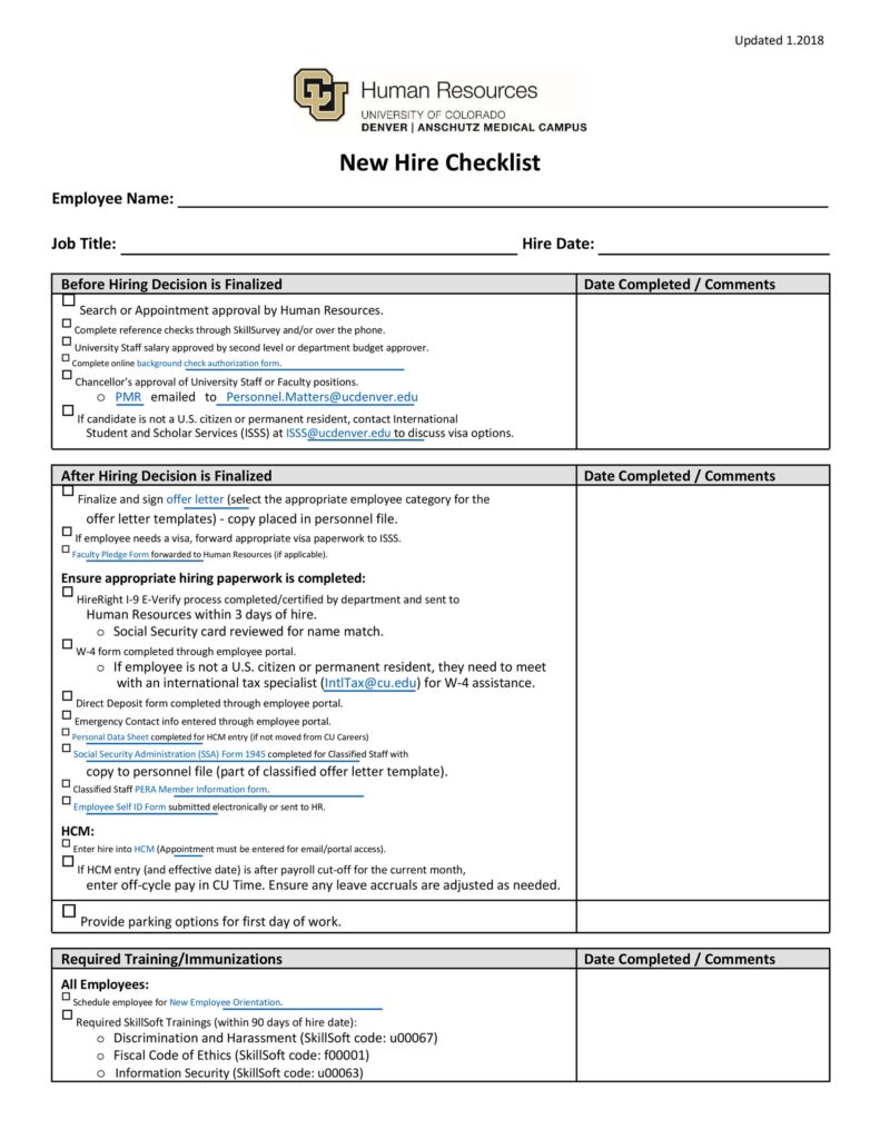 new hire checklist new hire checklist