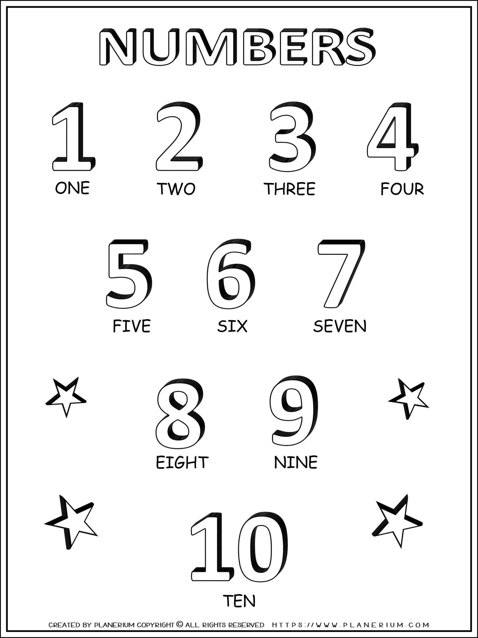 Numbers 1 10 Coloring Pages - number one to ten