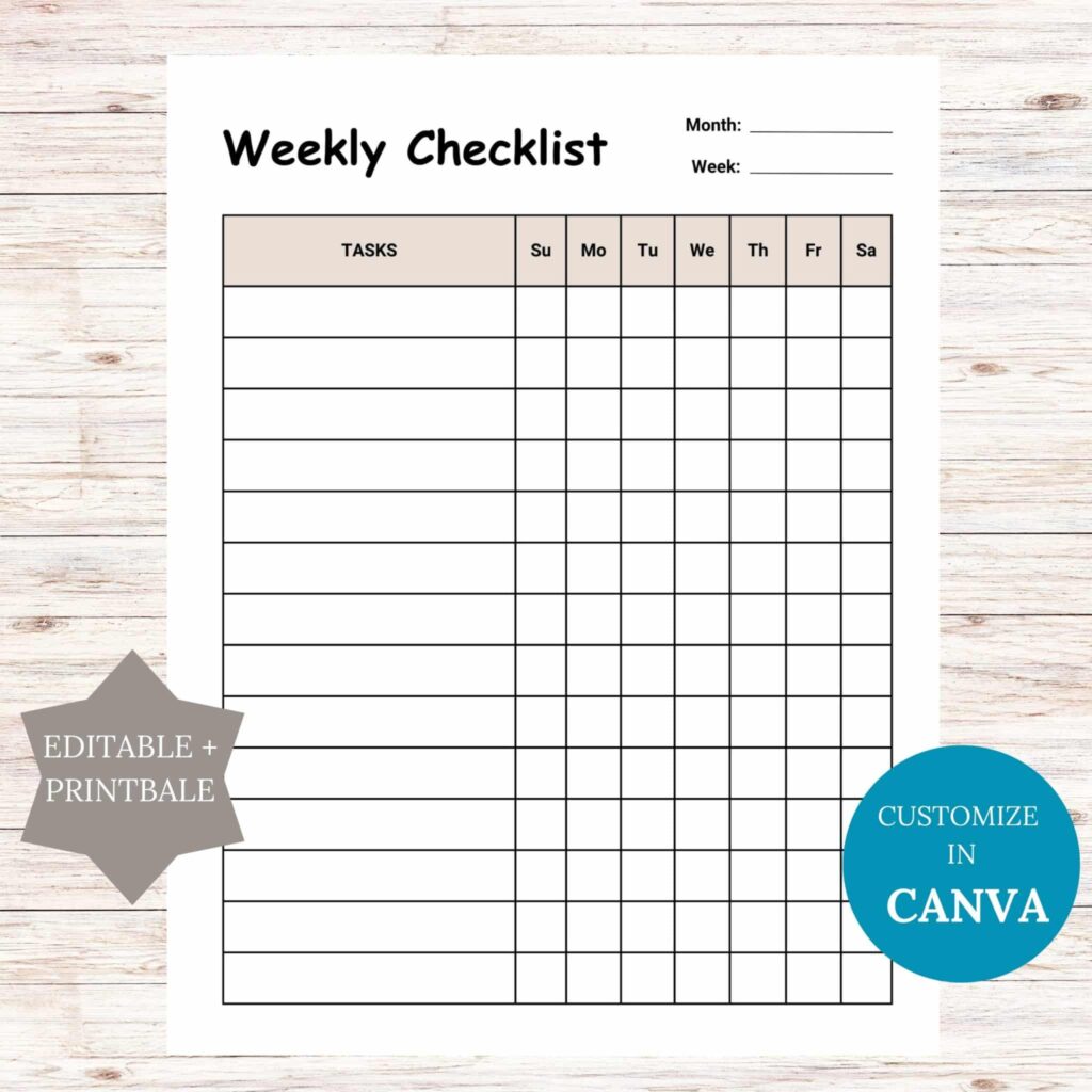 Online Template For Weekly Checklist – editable weekly checklist printable Online Template For Weekly Checklist - editable weekly checklist printable