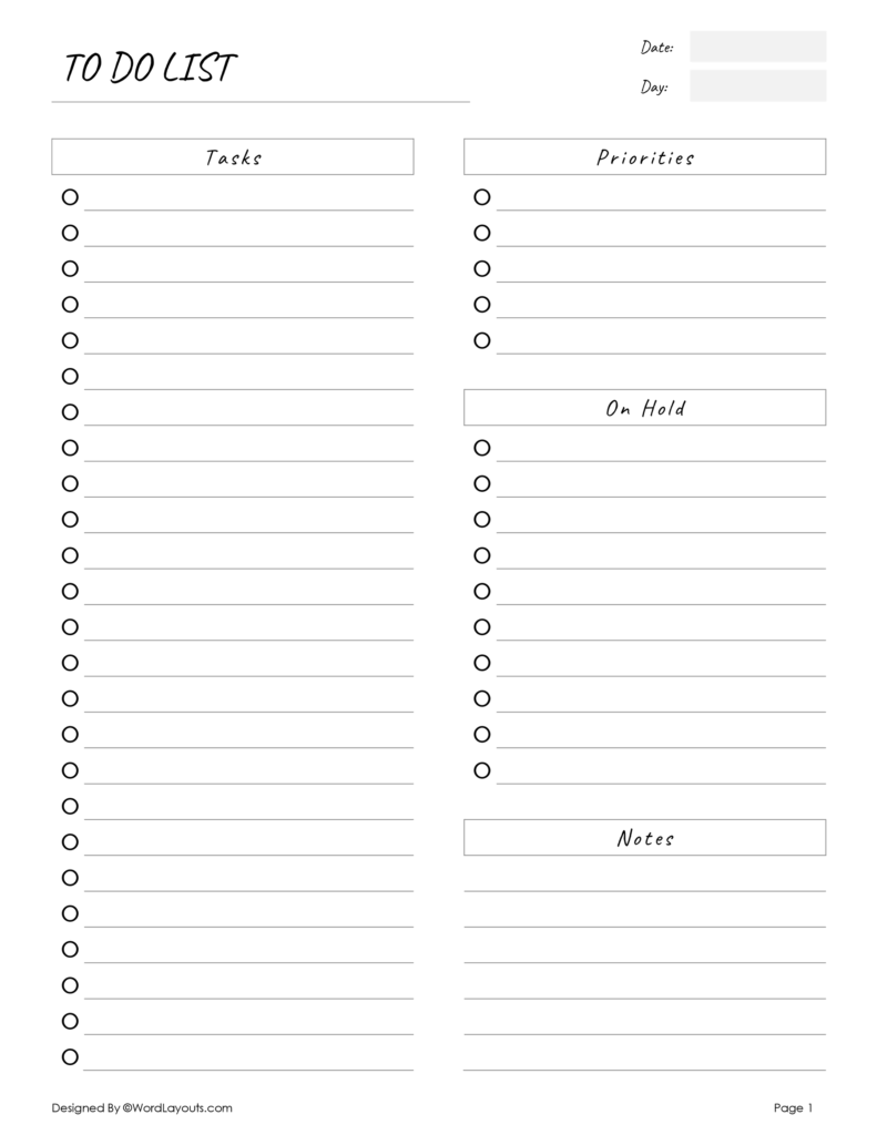 organize your day printable task sheet template organize your day printable task sheet template