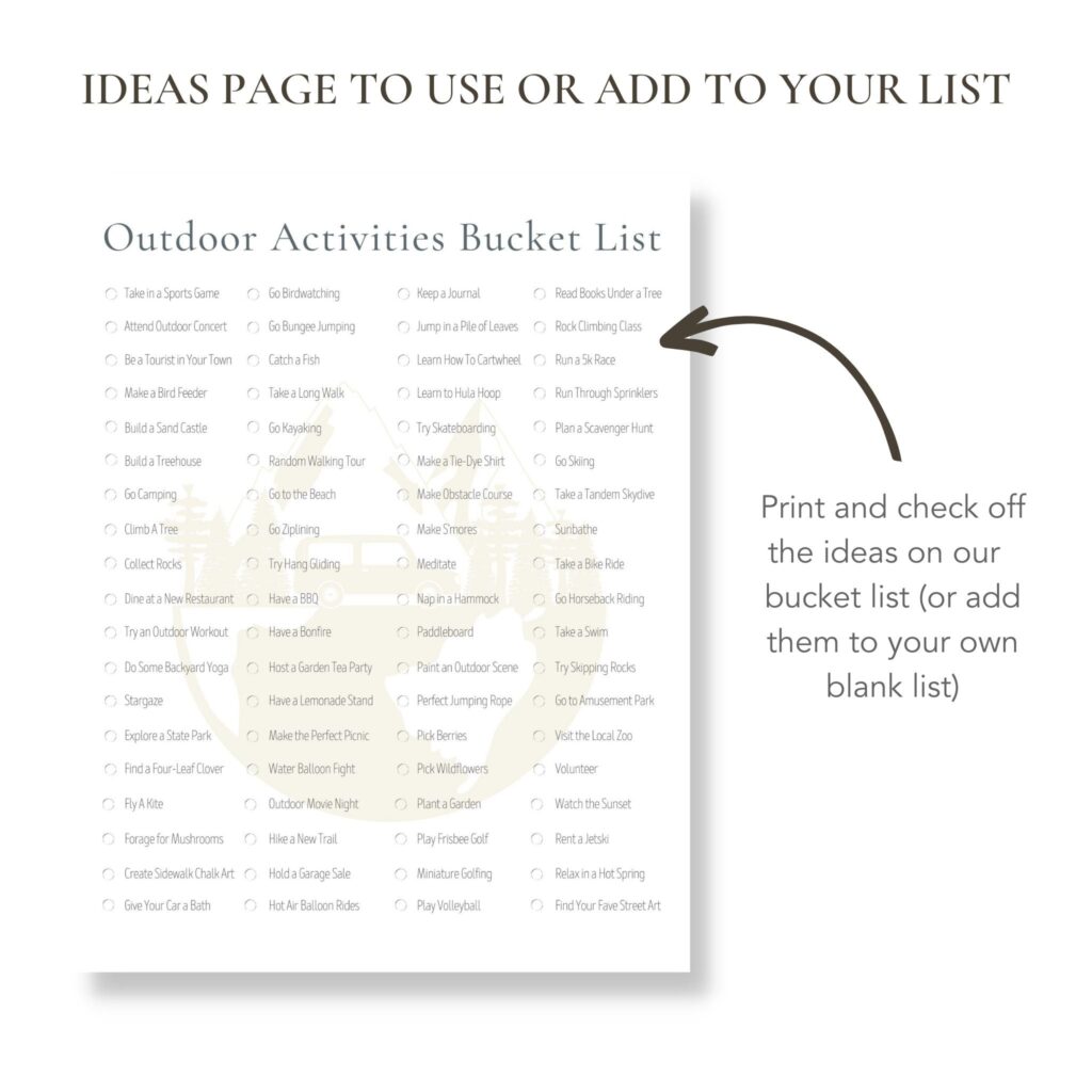 outdoor activities bucket list printable