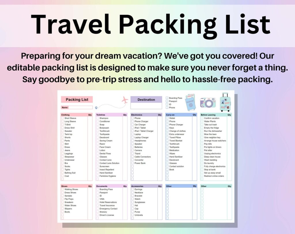 packing list template spreadsheet 61686