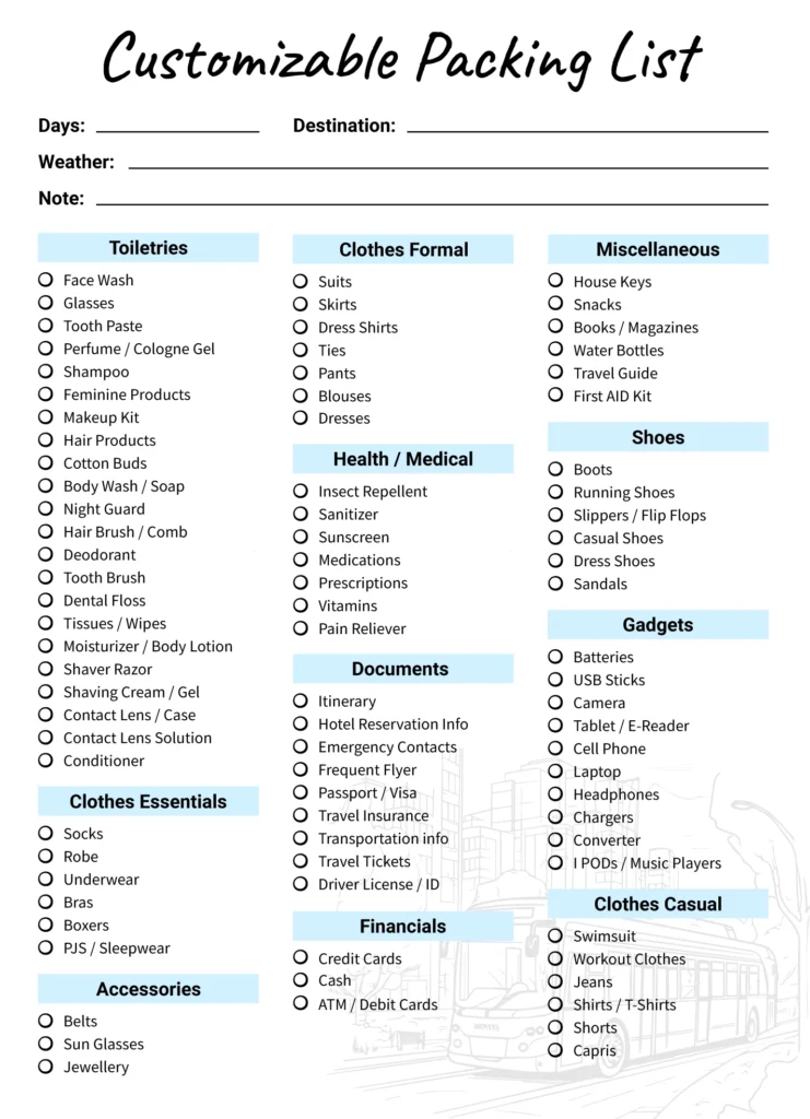 packing list templates