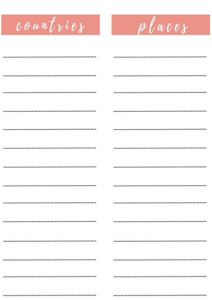 Places To Go List Template - travel bucklist free printable
