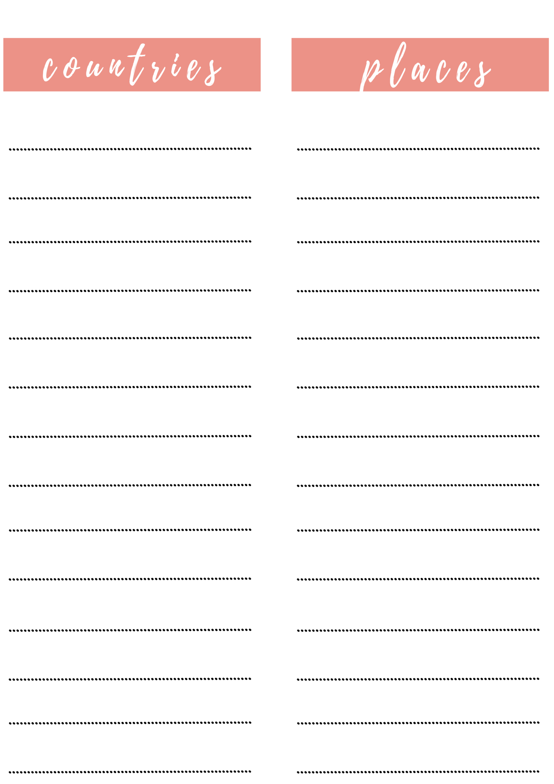 Places To Go List Template - travel bucklist free printable