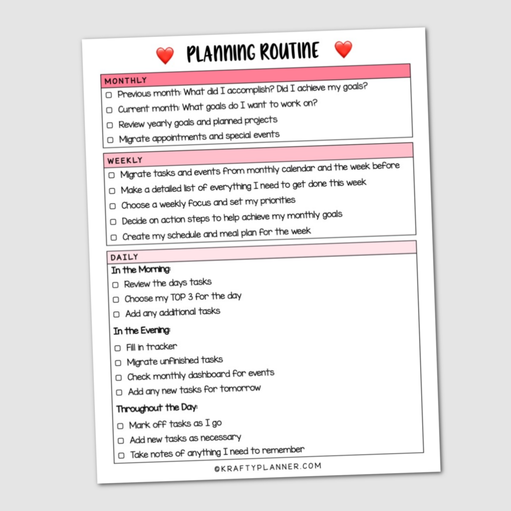planning routine free printable checklist