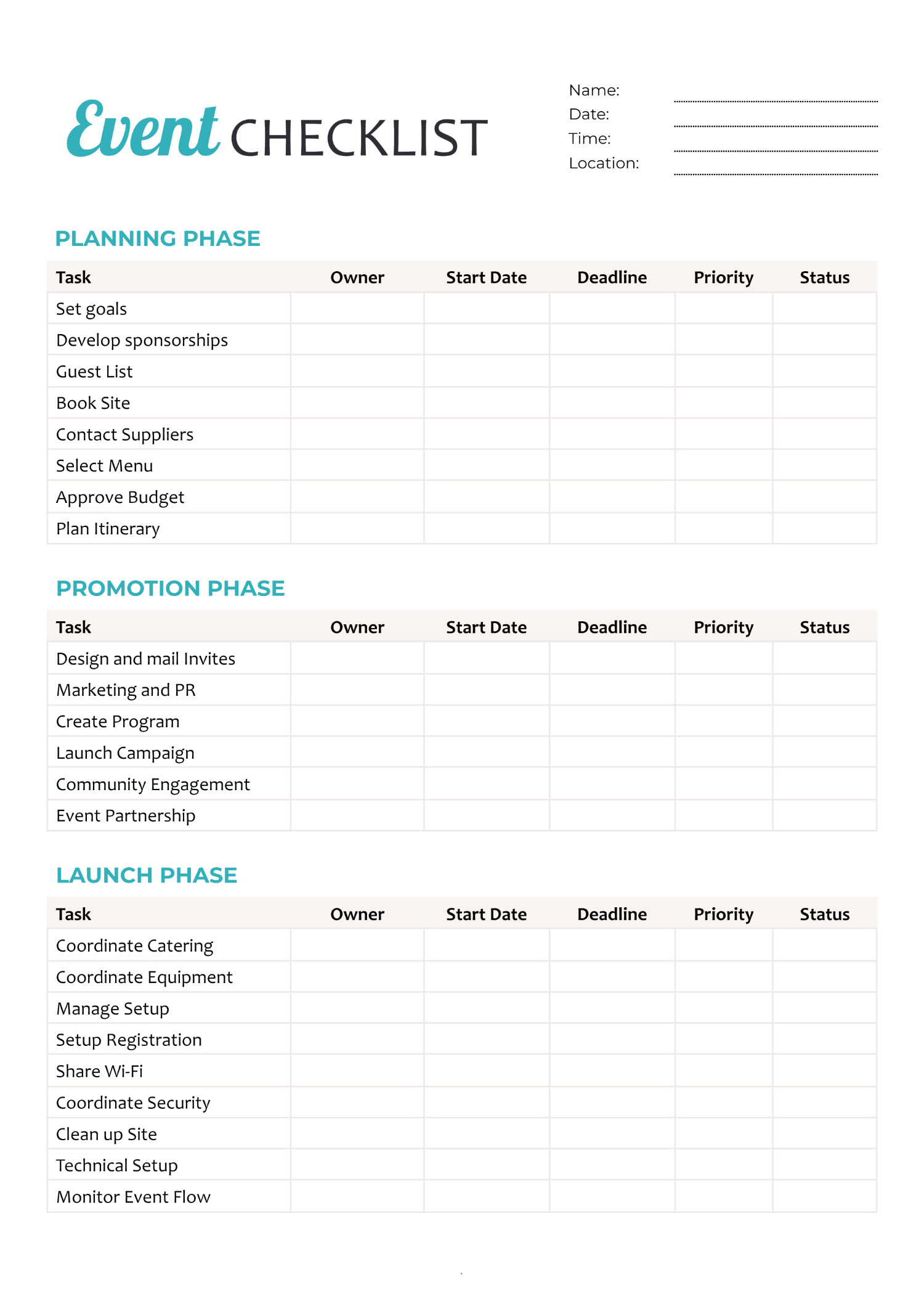 Planning To Do List Template - event planning to do list