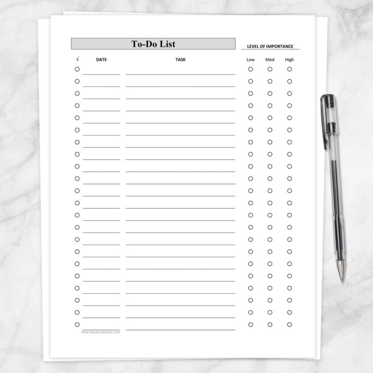 Principal Blank To Do List Template - full page to do list level of importance column printable