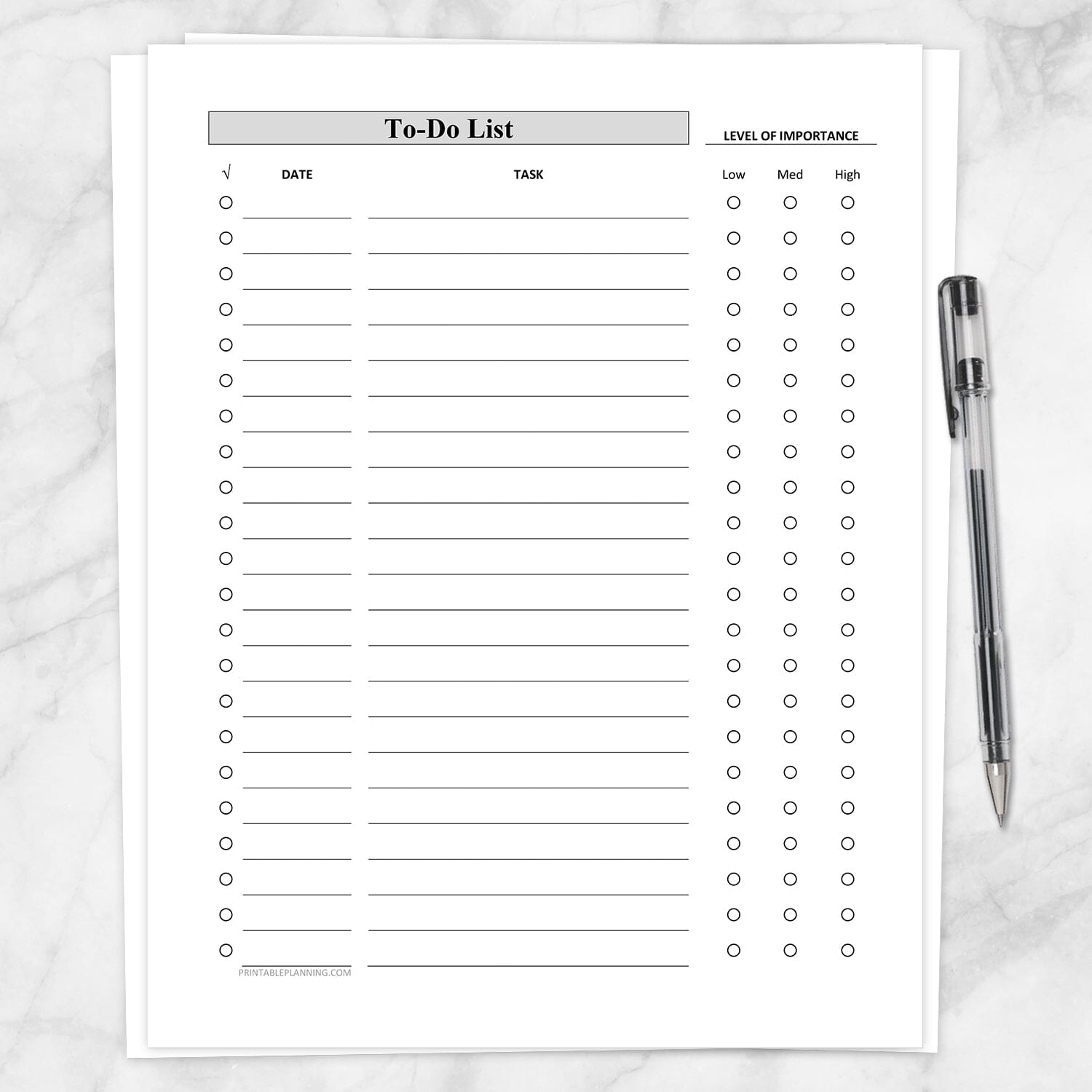 Principal Blank To Do List Template - full page to do list level of importance column printable